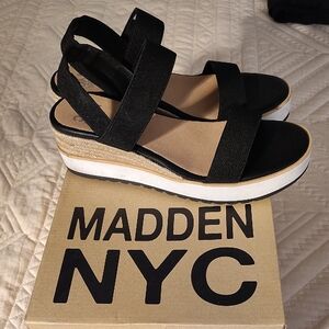 Madden NYC Black Wedge Sandals